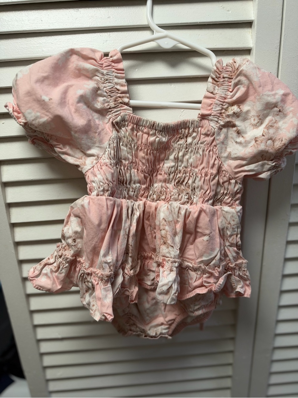 Girls' Pink Floral Smocked Puff-Sleeve Dress